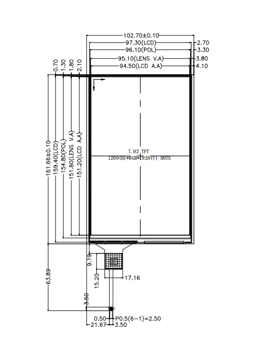 Schermo LCD con interfaccia MIPI IPS da 7 pollici 1200x1920